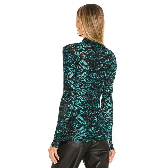 Diane von Furstenberg Remy Mesh Top Mock Neck Sheer Leopard Snake Patina Medium - Picture 9 of 14